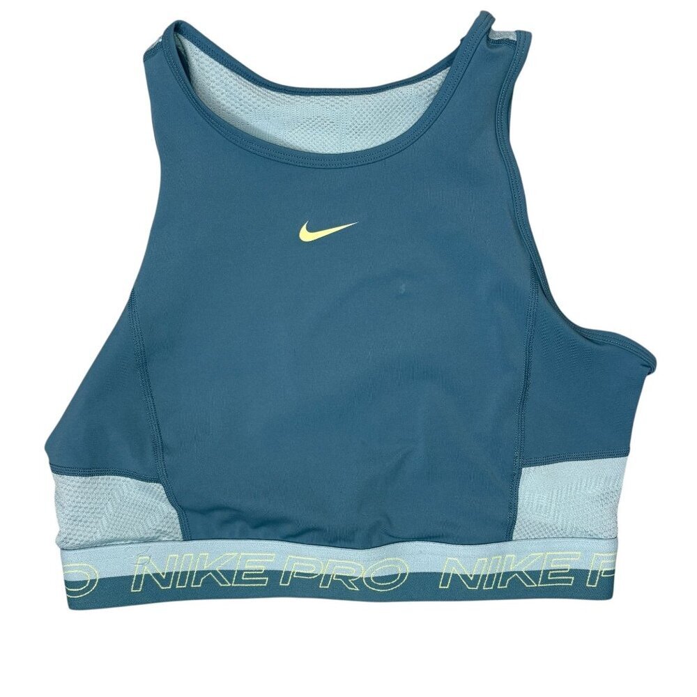 Nike Pro Cropped Fitted Tank Top Blue Yellow Size Small
